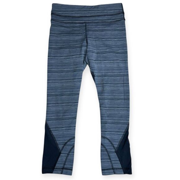 LULULEMON Women’s Cyber Stripe Deep Coal Black Run: Inspire Crop II (Mesh) Leggi - Picture 8 of 12